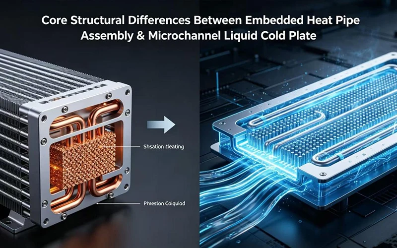 Diferencias estructurales principales entre el conjunto de tubos de calor integrados y la placa de refrigeraci&oacute;n l&iacute;quida de microcanales en la disipaci&oacute;n t&eacute;rmica h&iacute;brida pasiva-activa